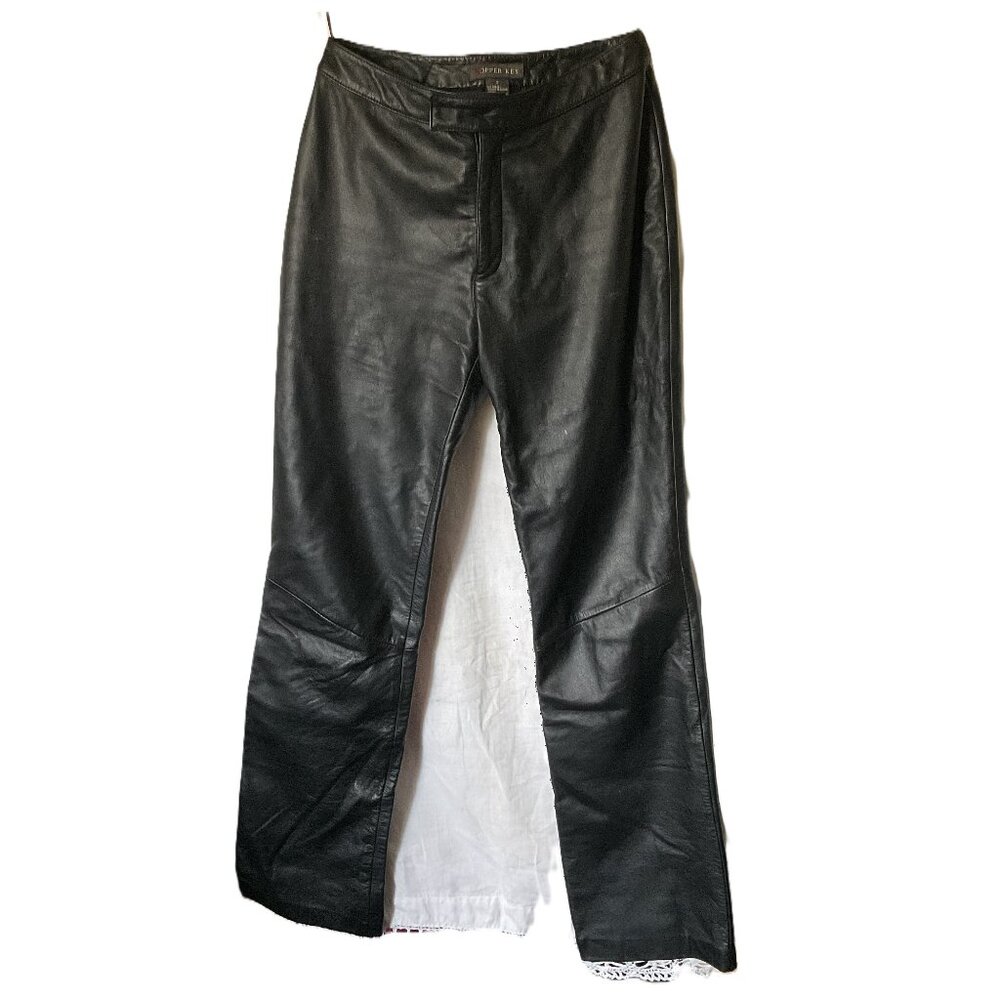 Copper Key Genuine Leather Black Straight Leg Mid Rise Pants;  Size 3